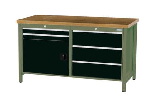 Bedrunka + Hirth Etabli avec plateau en hêtre massif Piétement en plusieurs couleurs, 5 tiroirs, 1 armoire