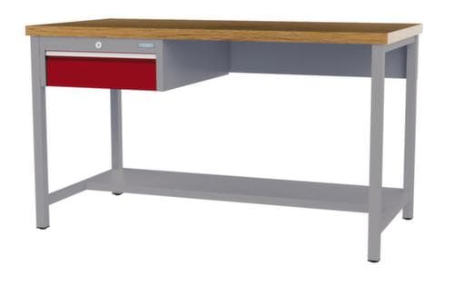 Bedrunka + Hirth Etabli avec plateau en hêtre massif Piétement en plusieurs couleurs, 1 tiroir, 1/2 tablette