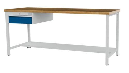 Bedrunka + Hirth Etabli avec plateau en hêtre massif Piétement en plusieurs couleurs, 1 tiroir, 1/2 tablette