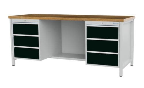 Bedrunka + Hirth Etabli avec plateau en hêtre massif Piétement en plusieurs couleurs, 6 tiroirs, 1/2 tablette