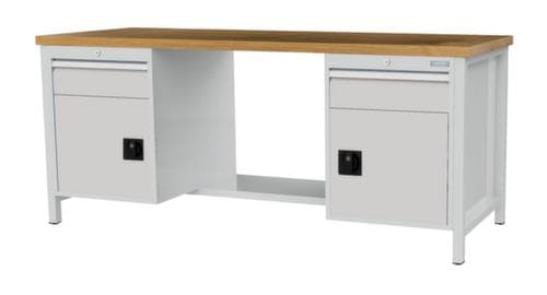 Bedrunka + Hirth Etabli avec plateau en hêtre massif Piétement en plusieurs couleurs, 2 tiroirs, 2 armoires, 1/2 tablette