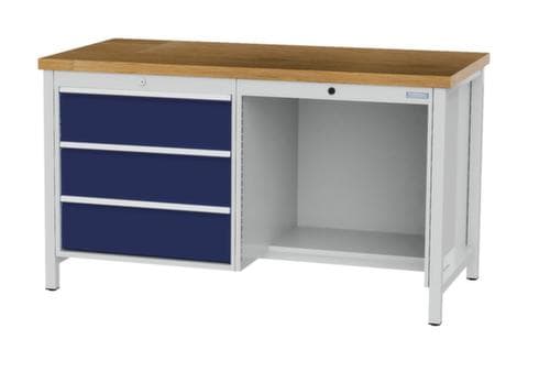 Bedrunka + Hirth Etabli avec plateau en hêtre massif Piétement en plusieurs couleurs, 3 tiroirs, 1/2 tablette