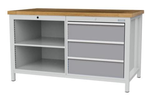 Bedrunka + Hirth Etabli avec plateau en hêtre massif Piétement en plusieurs couleurs, 3 tiroirs, 2 tablettes