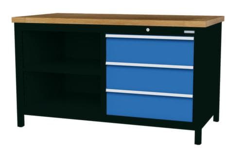 Bedrunka + Hirth Etabli avec plateau en hêtre massif Piétement en plusieurs couleurs, 3 tiroirs, 2 tablettes