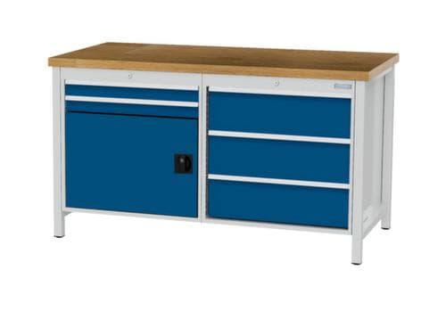 Bedrunka + Hirth Etabli avec plateau en hêtre massif Piétement en plusieurs couleurs, 5 tiroirs, 1 armoire