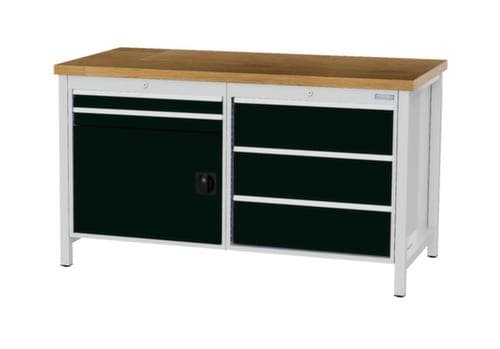 Bedrunka + Hirth Etabli avec plateau en hêtre massif Piétement en plusieurs couleurs, 5 tiroirs, 1 armoire