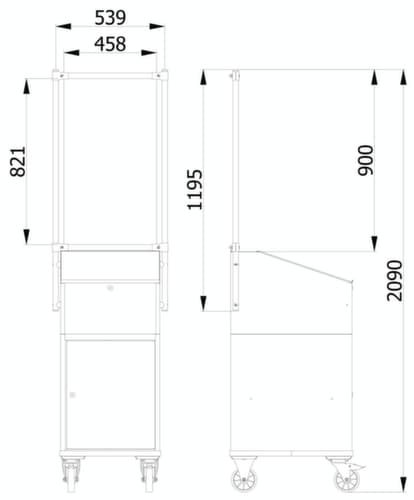 fetra Paroi de protection hygiénique pour servante d'atelier, hauteur x largeur 1410 x 571 mm