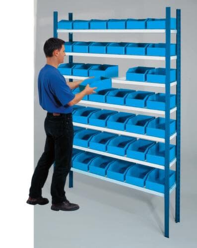 Rayonnage de stockage avec bac à bec pour pièces huileuses