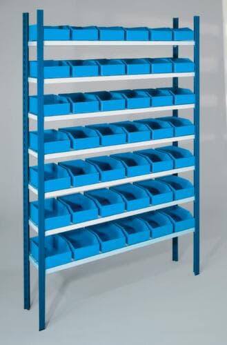 Rayonnage de stockage avec bac à bec pour pièces huileuses