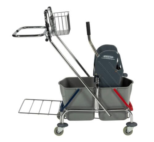 Chariot de lavage humide avec presse à balais et porte-sacs à ordures, 2x17 l seau en ROUGE/BLEU