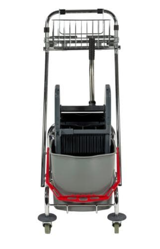 Chariot de lavage humide avec presse à balais et porte-sacs à ordures, 2x17 l seau en ROUGE/BLEU