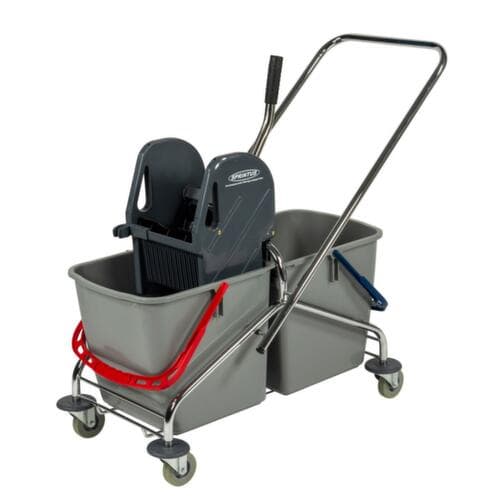 Chariot de lavage humide avec presse à balais, 2x27 l seau en ROUGE/BLEU