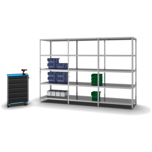 hofe Rayonnage à boulonner élément suivant, 5 tablettes, avec revêtement en zinc anti-corrosion