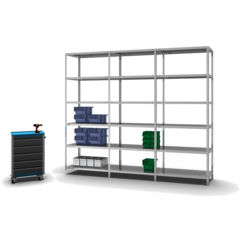 hofe Rayonnage à boulonner élément suivant, 6 tablettes, avec revêtement en zinc anti-corrosion