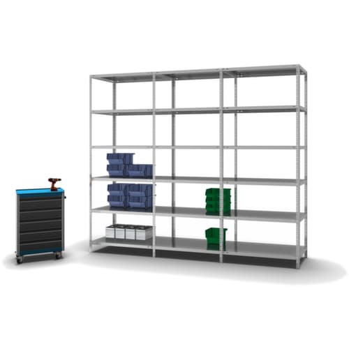 hofe Rayonnage à boulonner élément suivant, 6 tablettes, avec revêtement en zinc anti-corrosion
