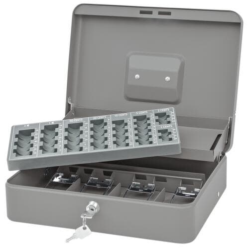 WEDO caisse STANDARD PLUS, 4 compartiments billets avec étriers, 8 compartiments à monnaie, espace pour rouleaux de monnaie, tickets de caisse etc., serrure à cylindre