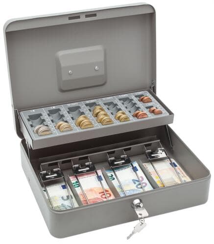 WEDO caisse STANDARD PLUS, 4 compartiments billets avec étriers, 8 compartiments à monnaie, espace pour rouleaux de monnaie, tickets de caisse etc., serrure à cylindre