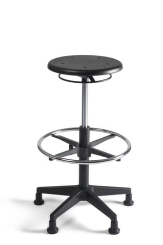 tabouret pivotant avec repose-pieds circulaire, assise noir, patins