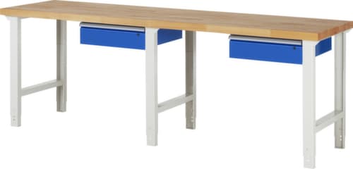 RAU Établi à hauteur réglable Serie 7000, 2 tiroirs, RAL7035 gris clair/RAL5010 bleu gentiane