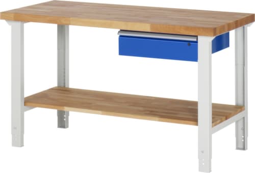 RAU Établi à hauteur réglable Serie 7000, 1 tiroir, 1 tablette, RAL7035 gris clair/RAL5010 bleu gentiane