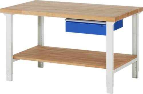 RAU Établi à hauteur réglable Serie 7000, 1 tiroir, 1 tablette, RAL7035 gris clair/RAL5010 bleu gentiane