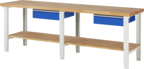RAU Établi à hauteur réglable Serie 7000, 2 tiroirs, 1 tablette, RAL7035 gris clair/RAL5010 bleu gentiane