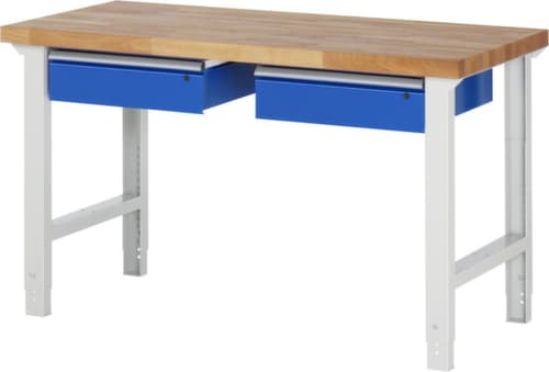RAU Établi à hauteur réglable Serie 7000, 2 tiroirs, RAL7035 gris clair/RAL5010 bleu gentiane