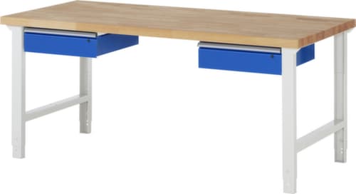 RAU Établi à hauteur réglable Serie 7000, 2 tiroirs, RAL7035 gris clair/RAL5010 bleu gentiane