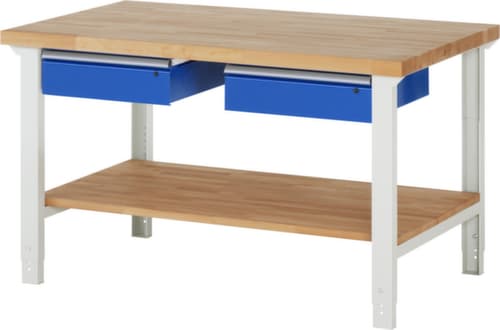 RAU Établi à hauteur réglable Serie 7000, 2 tiroirs, 1 tablette, RAL7035 gris clair/RAL5010 bleu gentiane