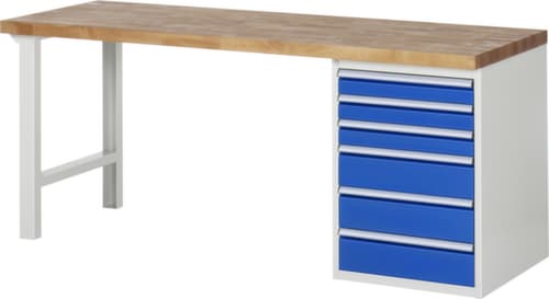 RAU établi Serie 7000 avec piètement en blocs à tiroirs, 6 tiroirs, RAL7035 gris clair/RAL5010 bleu gentiane