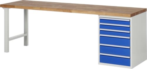 RAU établi Serie 7000 avec piètement en blocs à tiroirs, 6 tiroirs, RAL7035 gris clair/RAL5010 bleu gentiane