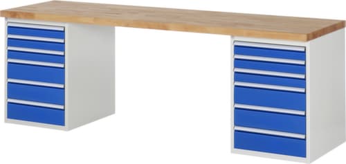 RAU établi Serie 7000 avec piètement en blocs à tiroirs, 12 tiroirs, RAL7035 gris clair/RAL5010 bleu gentiane