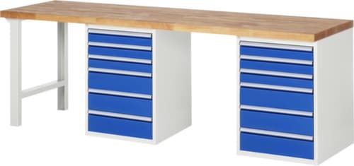RAU établi Serie 7000 avec piètement en blocs à tiroirs, 12 tiroirs, RAL7035 gris clair/RAL5010 bleu gentiane