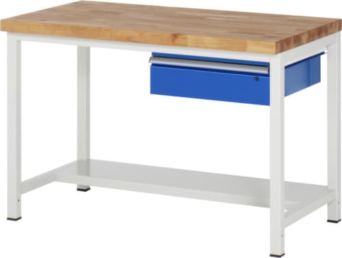 RAU Établi à hauteur réglable Serie 8000, 1 tiroir, 1/2 tablette, RAL7035 gris clair/RAL5010 bleu gentiane