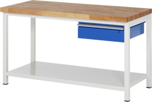 RAU Établi à hauteur réglable Serie 8000, 1 tiroir, 1 tablette, RAL7035 gris clair/RAL5010 bleu gentiane
