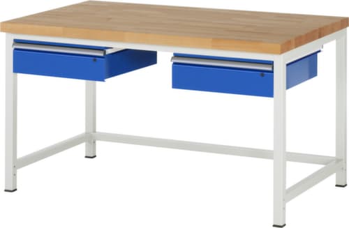 RAU Établi à hauteur réglable Serie 8000, 2 tiroirs, RAL7035 gris clair/RAL5010 bleu gentiane