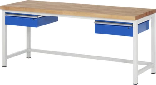 RAU Établi à hauteur réglable Serie 8000, 2 tiroirs, RAL7035 gris clair/RAL5010 bleu gentiane