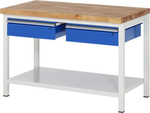 RAU Établi à hauteur réglable Serie 8000, 2 tiroirs, 1 tablette, RAL7035 gris clair/RAL5010 bleu gentiane