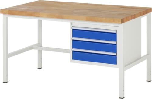 RAU Établi à hauteur réglable Serie 8000, 3 tiroirs, RAL7035 gris clair/RAL5010 bleu gentiane