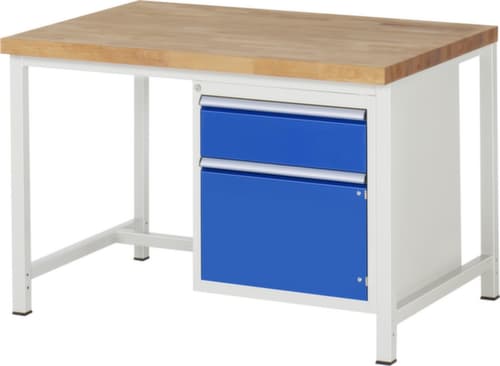 RAU Établi à hauteur réglable Serie 8000, 1 tiroir, 1 armoire, RAL7035 gris clair/RAL5010 bleu gentiane