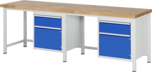 RAU Établi à hauteur réglable Serie 8000, 2 tiroirs, 2 armoires, RAL7035 gris clair/RAL5010 bleu gentiane