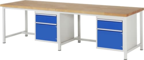 RAU Établi à hauteur réglable Serie 8000, 2 tiroirs, 2 armoires, RAL7035 gris clair/RAL5010 bleu gentiane