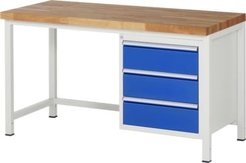 RAU Établi à hauteur réglable Serie 8000, 3 tiroirs, RAL7035 gris clair/RAL5010 bleu gentiane