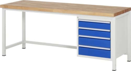 RAU Établi à hauteur réglable Serie 8000, 4 tiroirs, RAL7035 gris clair/RAL5010 bleu gentiane