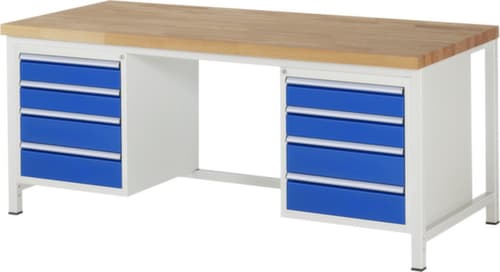 RAU Établi à hauteur réglable Serie 8000, 8 tiroirs, RAL7035 gris clair/RAL5010 bleu gentiane