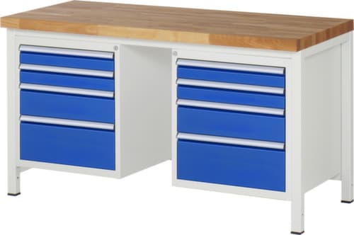RAU Établi à hauteur réglable Serie 8000, 8 tiroirs, RAL7035 gris clair/RAL5010 bleu gentiane