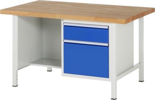 RAU Établi à hauteur réglable Serie 8000, 2 tiroirs, RAL7035 gris clair/RAL5010 bleu gentiane