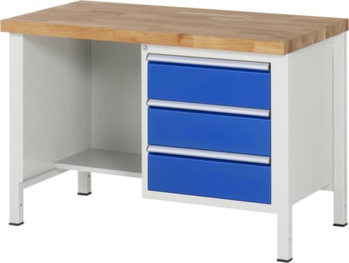 RAU Établi à hauteur réglable Serie 8000, 3 tiroirs, RAL7035 gris clair/RAL5010 bleu gentiane