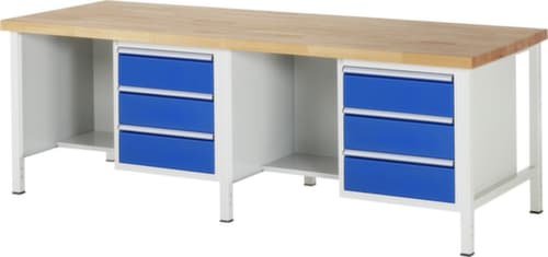 RAU Établi à hauteur réglable Serie 8000, 6 tiroirs, RAL7035 gris clair/RAL5010 bleu gentiane