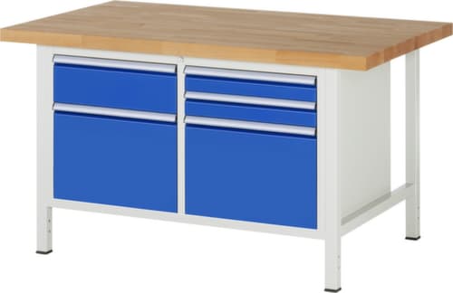 RAU Établi à hauteur réglable Serie 8000, 5 tiroirs, RAL7035 gris clair/RAL5010 bleu gentiane